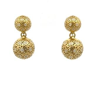 Paul Morelli 2ct Diamond 18k Gold Filigree Flower Balls Dangle Earrings (1 of 5)