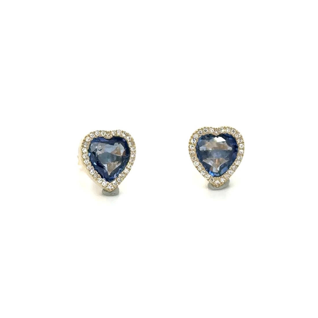 14K YELLOW GOLD SAPPHIRE AND DIAMOND HEART EARRING (1 of 1)