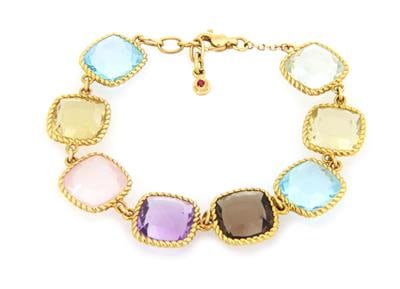Roberto Coin Ipanema Multicolor Gems 18k Yellow Gold Cushion Link Bracelet (1 of 5)