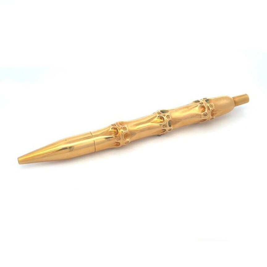 14k Pen Yellow Gold Vintage Ballpoint Bamboo Knot Design Blue Ink Vintage (1 of 5)