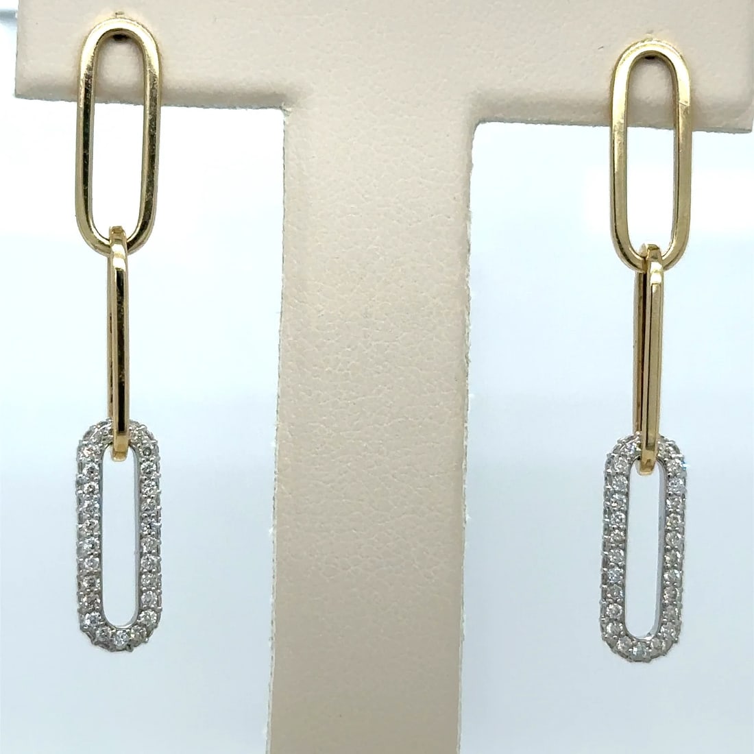 14K 2 TONE PAPERCLIP DIAMOND EARRING (1 of 1)