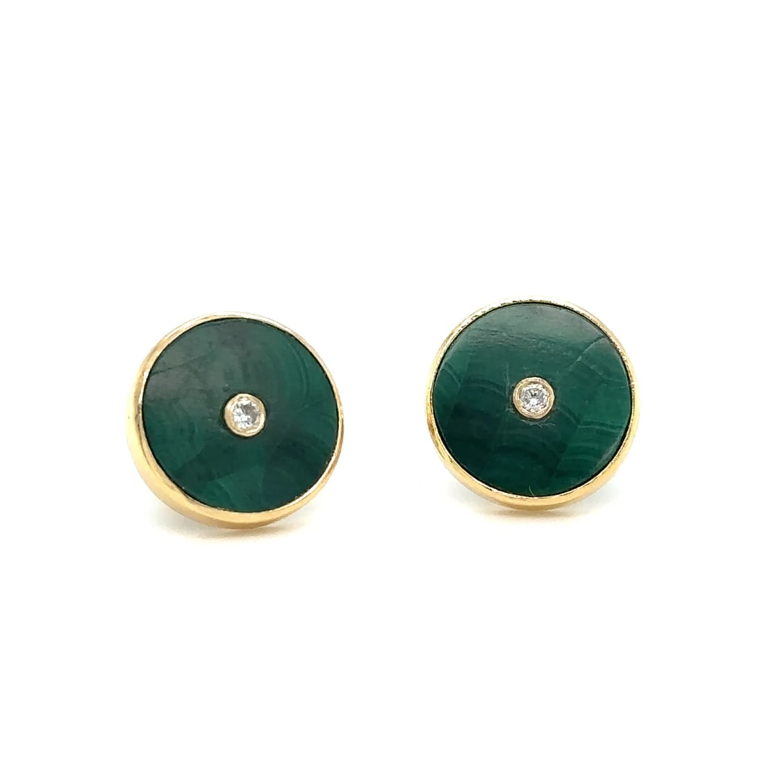 YELLOW GOLD MALACHITE WITH DIAMONDS EARRING: 14KT YELLOW GOLD MALACHITE WITH DIAMONDS EARRING14KT YELLOW GOLD WT. APPROX. 2.39 GRAMDIAMOND WT. APPROX. 0.08 CTMALACHITE WT. APPROX. 9.40 CARAT