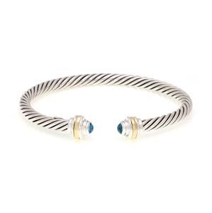 Blue Topaz Sterling 14k Yellow Gold 4.5mm Cable Cuff Bracelet (1 of 4)
