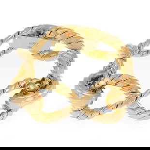 Frank Ronay 18k Yellow Gold Fancy Figure 8 Link Large Bracelet 77 grams: This large impressive authentic bracelet is by designer Frank Ronay, crafted from 18k yellow gold with a polished finish featuring fancy design 3 large figure 8 curved shape links, each joined togethe