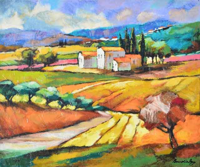 BRODINSKY **TUSCANY REGION** SIGNED SERIGRAPH: Artist: Slava Brodinsky (b. 1955) Title: Tuscany Region Medium: Serigraph on Paper Signature: Hand-signed by the Artist Limited Edition: 395 Image Size: Approximately 19 inches x 22 inches Paper Size: