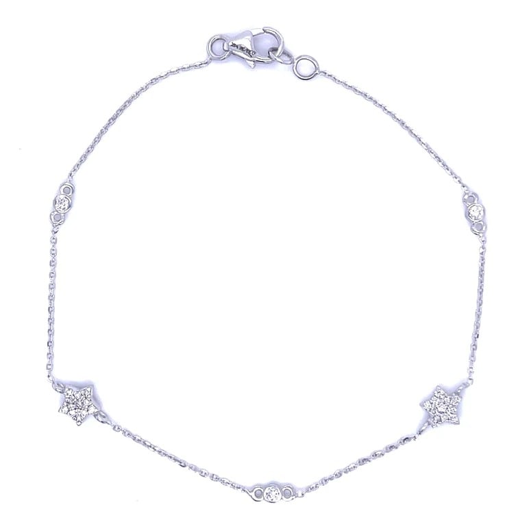 14KT WHITE GOLD STAR DIAMOND BY THE YARD BRACLET: 14KT WHITE GOLD STAR DIAMOND BY THE YARD BRACLET.14KT GOLD WT. APPROX. 1.98 GRAMDIAMOND WT. APPROX. 0.22 CT7 INCH LONG