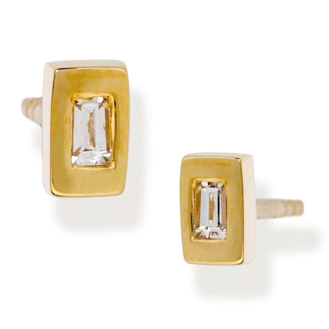 DIAMOND BAGUETTE BEZELED EAR STUDS: DIAMOND BAGUETTE BEZELED EAR STUDS