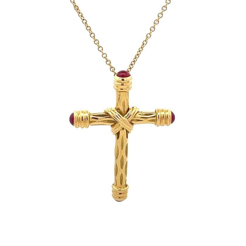 Tiffany & Co. Ruby Cross Pendant 18k Yellow Gold X Style Vintage (1 of 5)