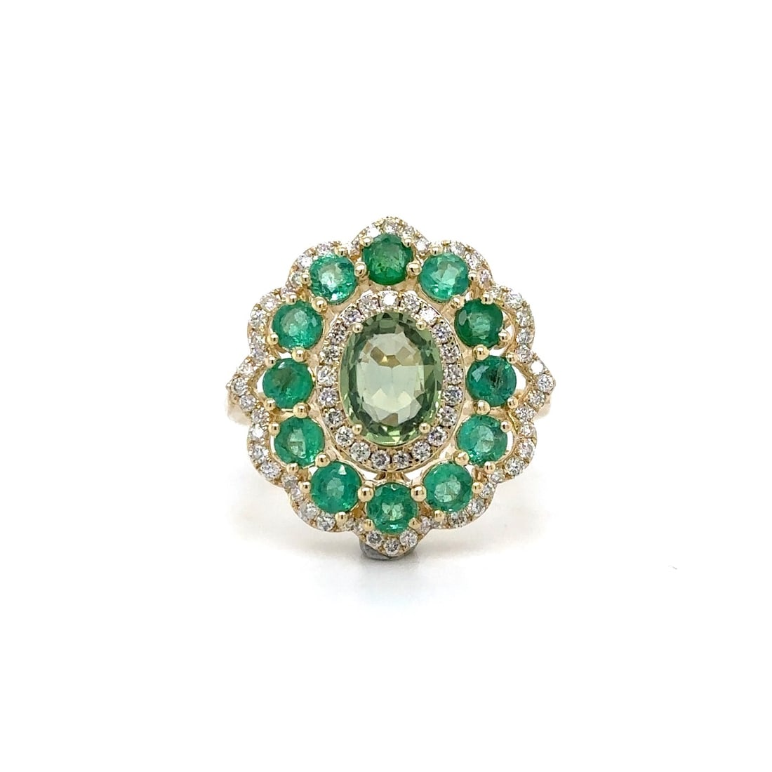 14K YELLOW GOLD EMERALD, SAPPHIRE AND DIAMOND RING (1 of 3)