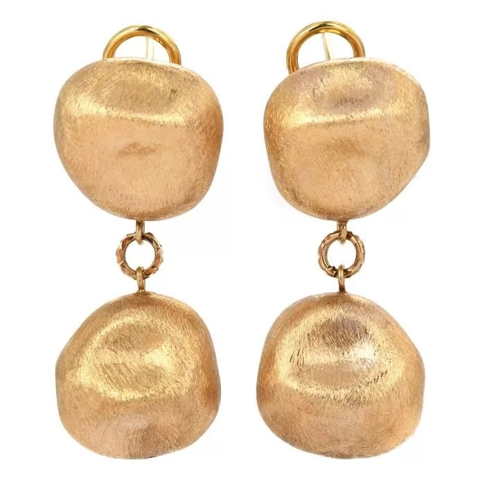 Giordana Castellan Italian 14K Yellow Gold Beaded Textured Drop Earrings (1 of 3)