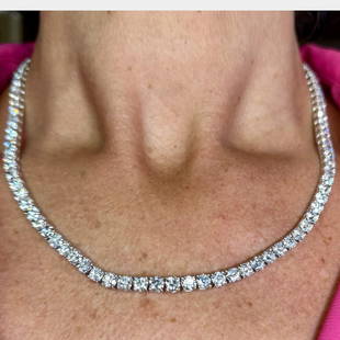 14K White Gold 40.00 Ct. Diamond Tennis Necklace: 14K White Gold 40.00 Ct. Diamond Tennis NecklaceWeighing 45.6 gramsSet with 123 Diamonds weighing app. 40.00 Ct.H-I Color, SI2-I1 Clarity22 inches in length