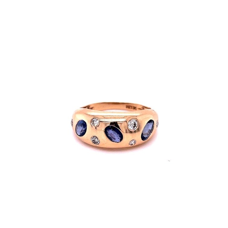 14KT YELLOW GOLD BLUE SAPPHIRE RING WITH DIAMONDS (1 of 3)