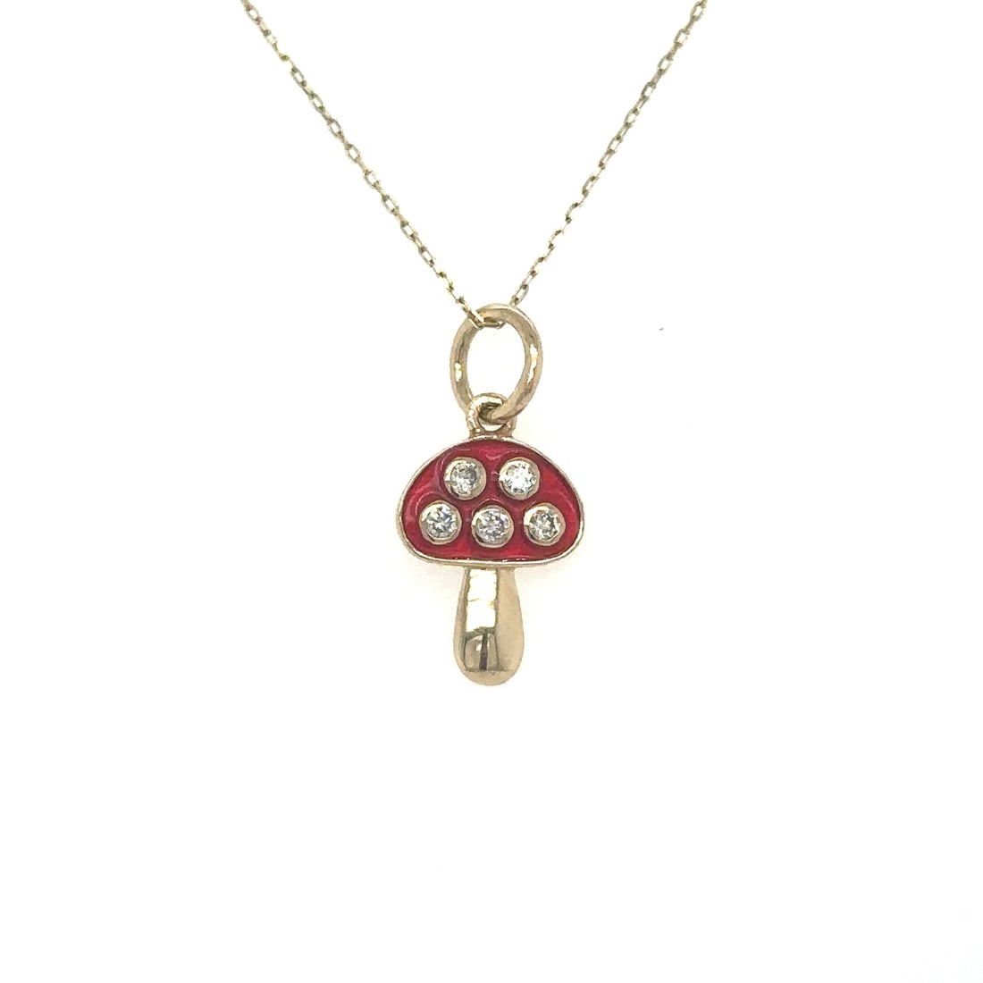 14KT YELLOW GOLD MUSHROOM PENDANT WITH RED ENAMEL AND DIAMONDS (1 of 1)