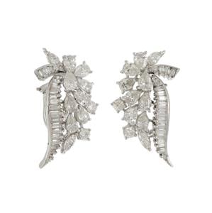 Platinum 6.5ctw Diamond Long Curved Design Floral Post Clip Earrings (1 of 5)