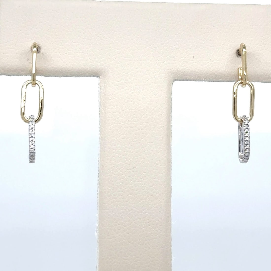 14KT 2 TONE PAPERCLIP DIAMOND EARRING (1 of 1)