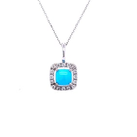 14KT GOLD TURQUISE CUSHION PENDENT 5MM