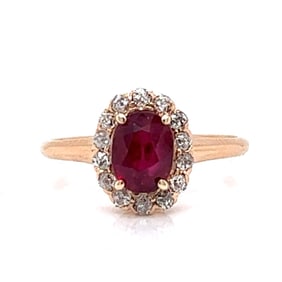 14k Yellow Gold GIA Certified Thai No-heat Ruby & Diamond Ring