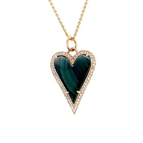 14KT YELLOW GOLD MALAKITE HEART PENDENT