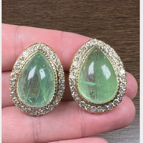 18K Yellow Gold 60.00 Ct. Emerald & Diamond Earrings
