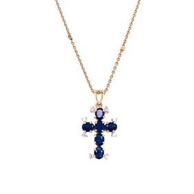 14KT YELLOW GOLD BLUE SAPPHIRE WITH DIAMONDS PENDENT