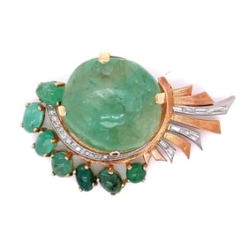 Retro 18K & Platinum Emerald & Diamond Brooch/Pendant