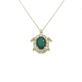 14KT TURTLE PENDANT WITH EMERALD AND DIAMONDS