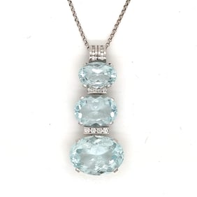 18K White Gold CISGEM Certified Aquamarine & Diamond Necklace