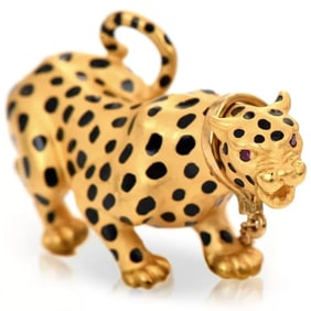 Carrera Y Carrera enamel Diamond Ruby 18K Panther Leopard Cheetah Pin Pendant