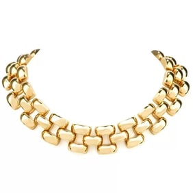 Vintage 1970s Wide Open Panther Link 18K Choker Necklace