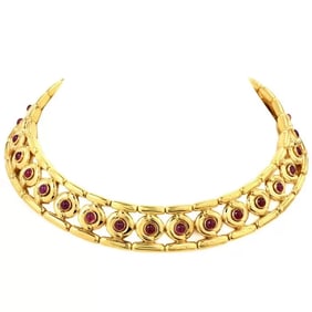 Faraone Milano Vintage Ruby 18K Yellow Gold Collar Choker Cuff Necklace