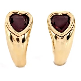 Piaget 1980s Red Heart Garnet 18K Gold Clip On Earrings