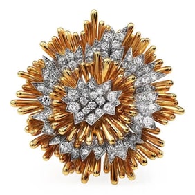 David Webb Vintage Diamond Floral Platinum 18K Brooch Pin and Pendant