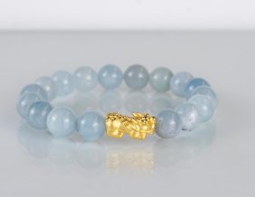 AQUAMARINE BEAD AND GOLD  BRACELET