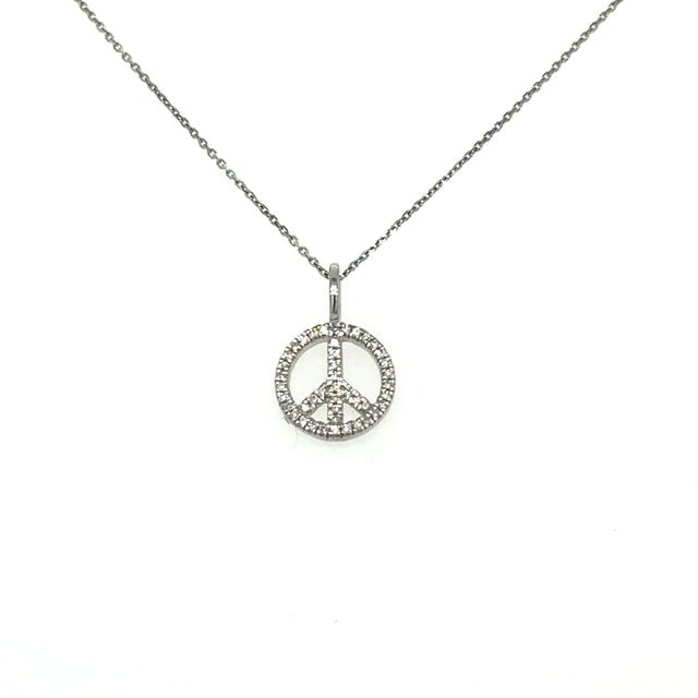 DIAMOND PEACE SIGN PANDENT: 14KT WHITE GOLD DIAMOND PEACE SIGN PANDENT14KT GOLD WT. APPROX. 0.6 GRAMDIAMOND WT. APPROX. 0.08 CT/ 44 PCS