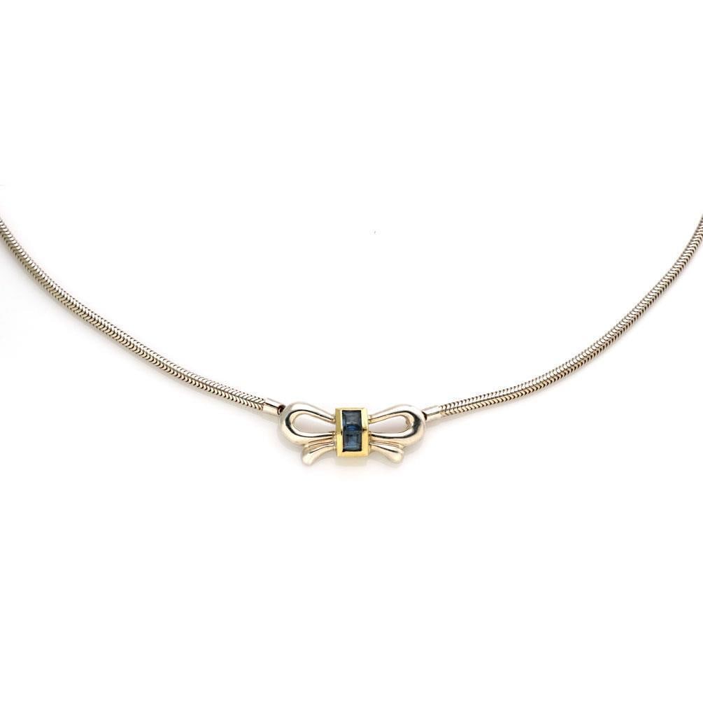 Tiffany & Co. Sapphire Necklace Sterling Silver 18k Yellow Gold Bow (1 of 4)