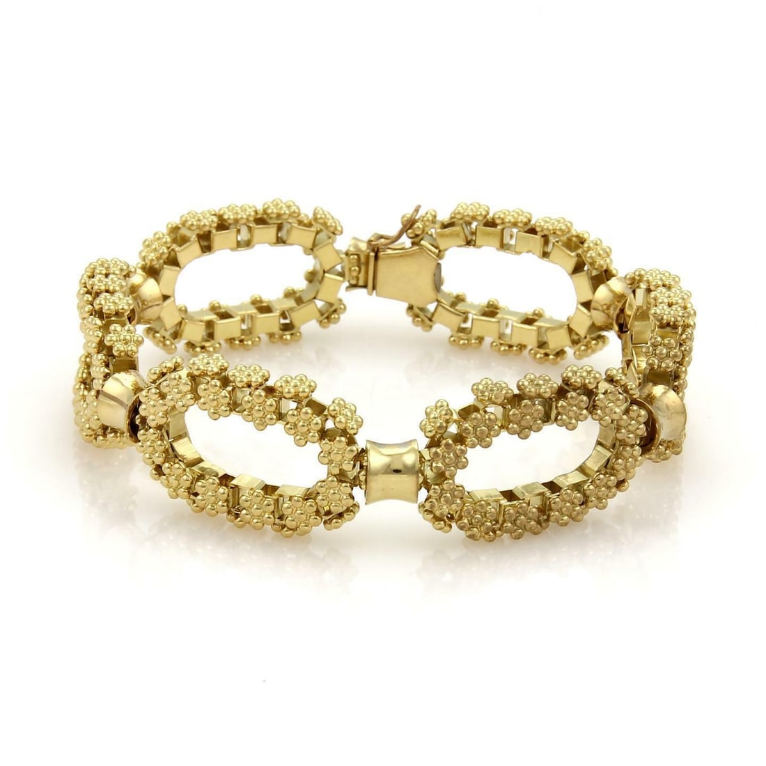 Gorgeous 18k Yellow Gold Oval Rosette Link Chain Bracelet (1 of 5)