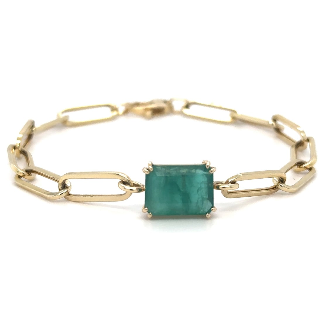 14KT YELLOW GOLD EMERALD PAPERCLIP BRACELET (1 of 2)