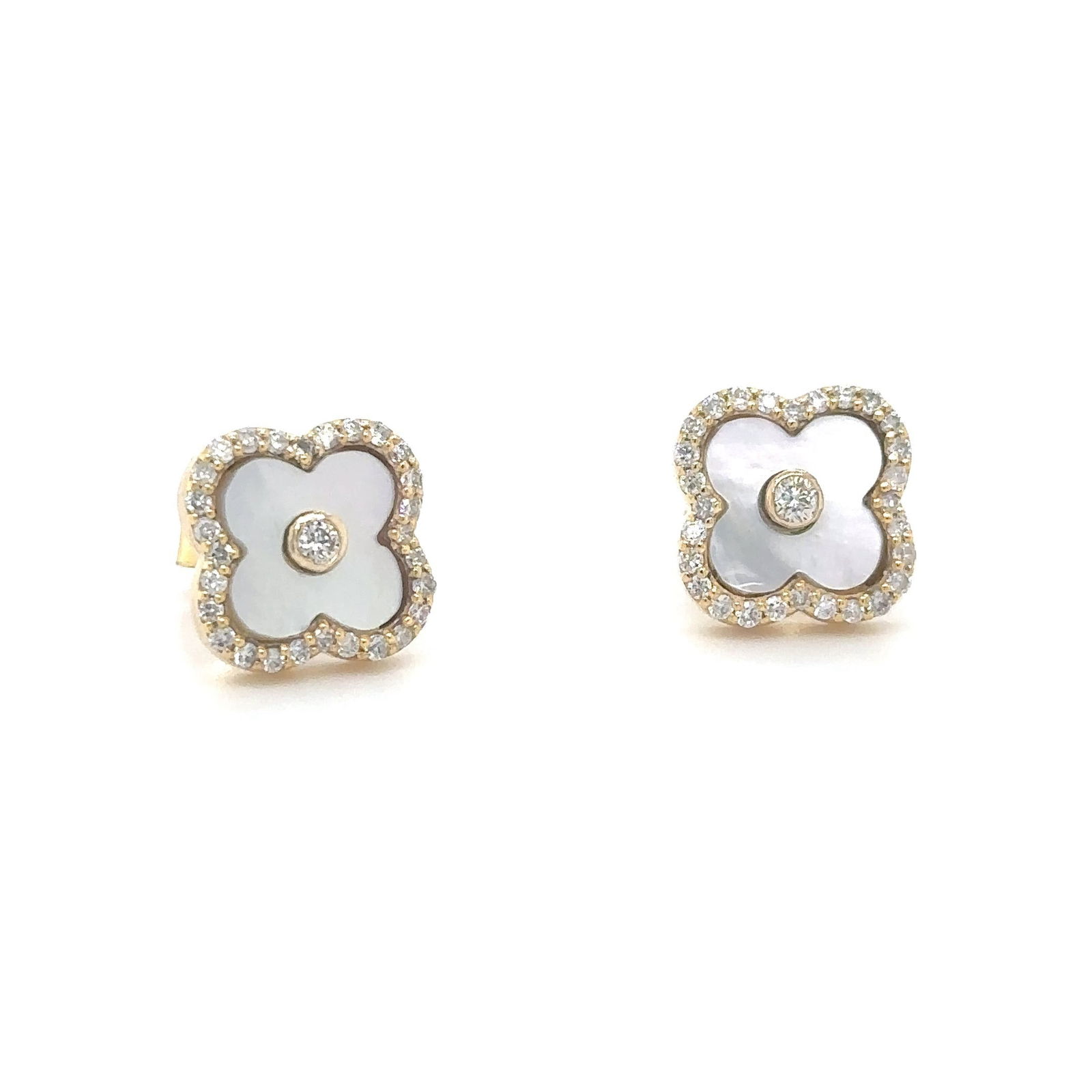 14K YELLOW GOLD MOTHER OF PEARL AND DIAMONDS CLOVER EARRING (1 of 1)