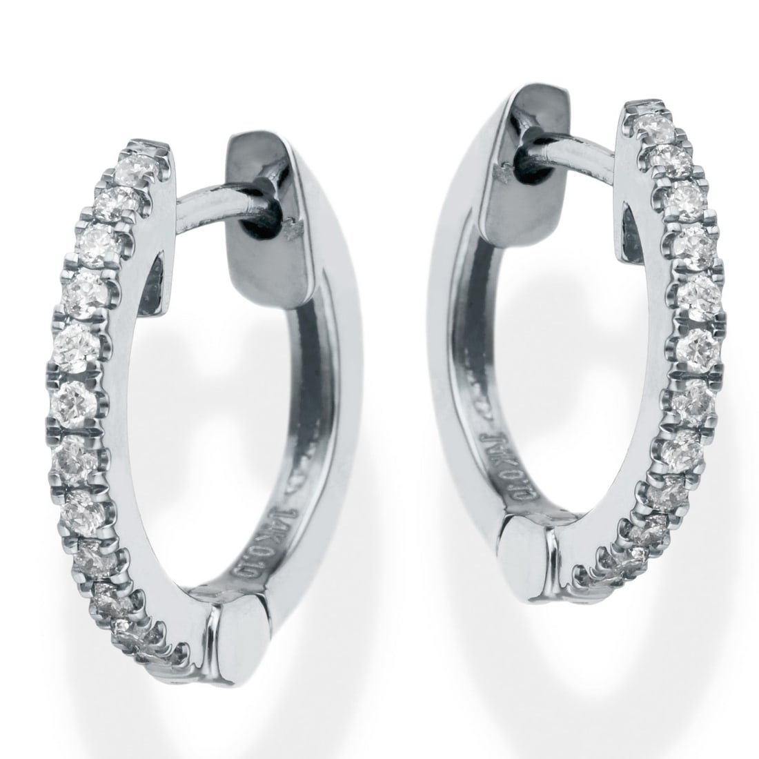 DIAMOND HUGGIES EARRINGS: 14KT. DIAMOND 11.50MM HUGGIES EARRINGS14KT GOLD WT.APPROX. 1.35 GRAMDIAMOND WT. APPROX. 0.10 CARAT/ 24 PCS11.50MM HUGGIES
