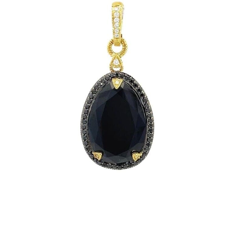 Judith Ripka Diamond Pendant 18k Yellow Gold Black Onyx Pear Shape (1 of 5)