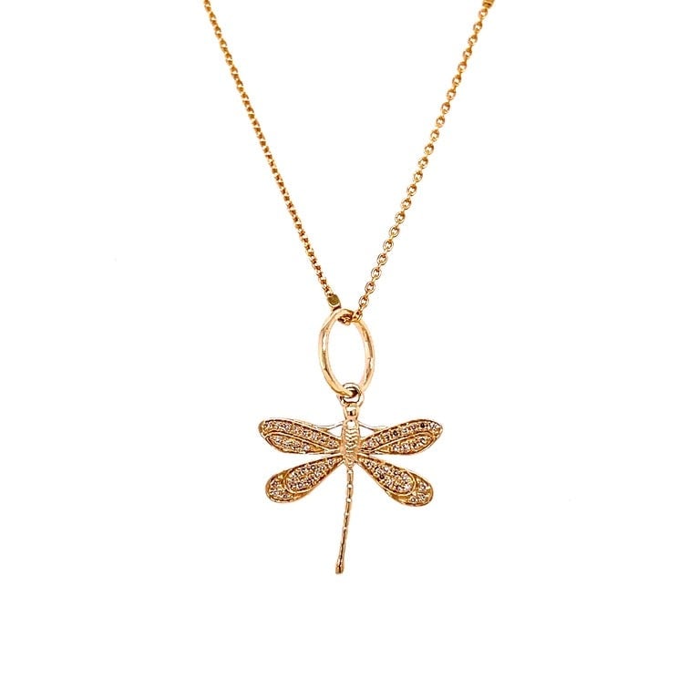 14KT YELLOW GOLD DRAGONFLY PENDENT WITH DIAMONDS (1 of 2)