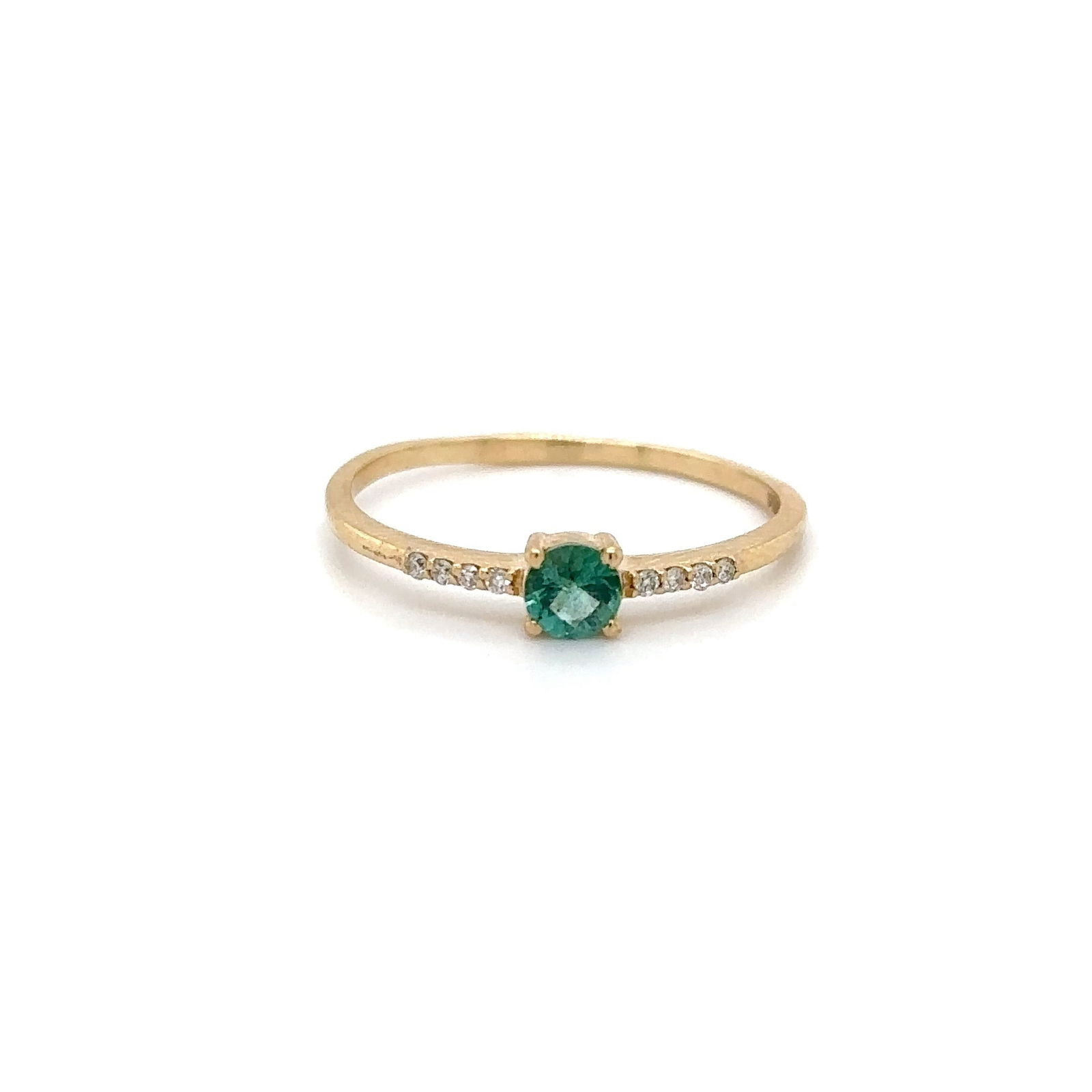 14K YELLOW GOLD EMERALD AND DIAMONDS RING: 14KT YELLOW GOLD EMERALD AND DIAMONDS RING14KT YELLOW GOLD WT. APPROX. 1.24 GRAMDIAMOND WT. APPROX. 0.05 CARAT / 8 PCSEMERALD WT. APPROX. 0.25 CARAT SIZE 7