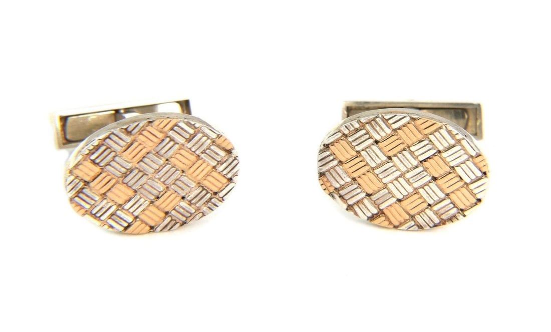 Tiffany & Co. Vintage 925 Sterling 14k Yellow Gold Textured Oval Cufflinks (1 of 4)