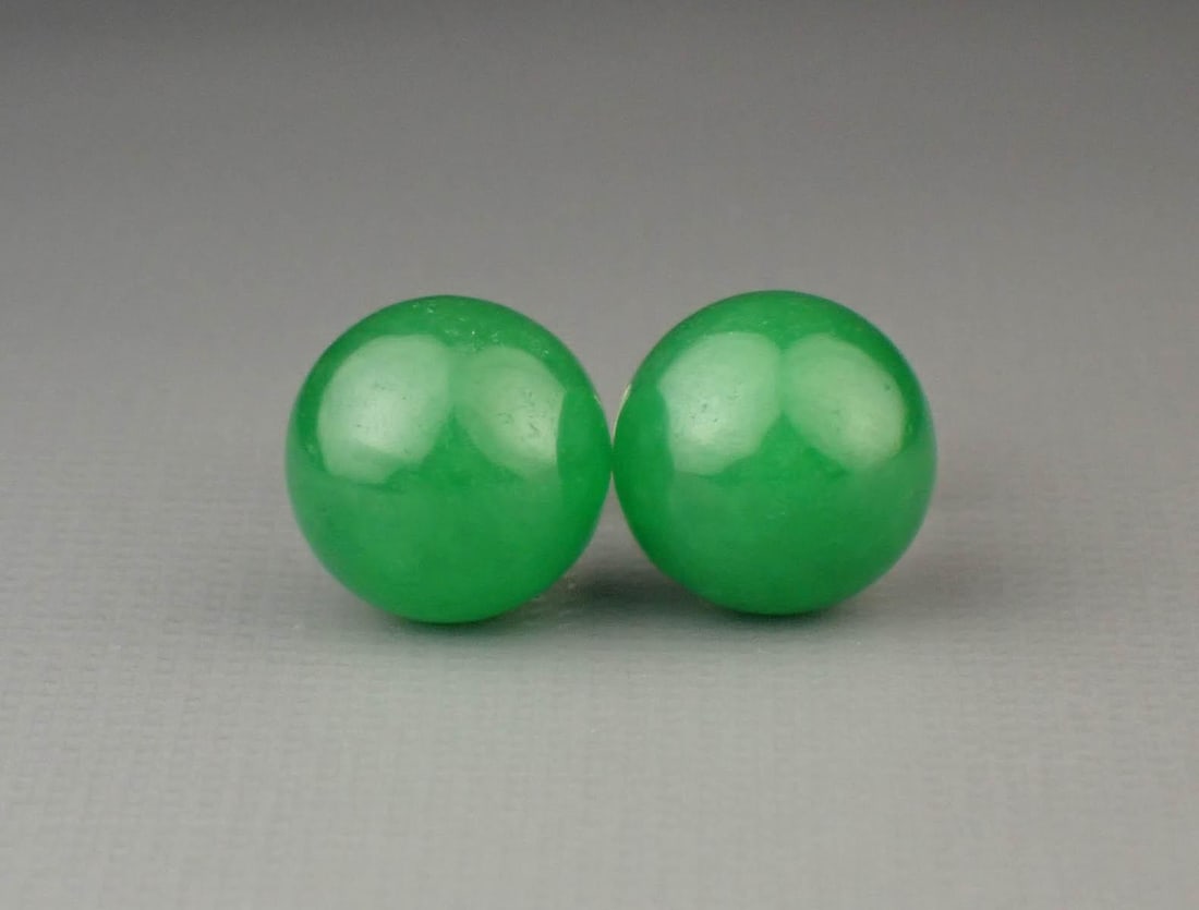 GREEN JADE AND 14K GOLD EAR STUDS (1 of 3)
