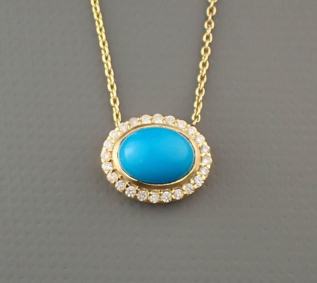 TURQUOISE, DIAMOND HALO AND 14K GOLD NECKLACE (1 of 4)