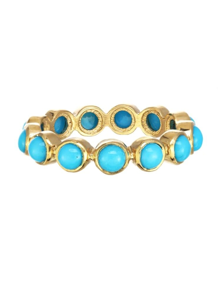 18K SLEEPING BEAUTY TURQUISE RING BAND: 18KT YELLOW GOLD BEZELED SLEEPING BEAUTY TURQUISE RING18KT GOLD WT. APPROX. 2.72 GRAMTURQUOISE WT. APPROX. 1.94 CARATNATURAL TURQUISE ROUND STONES SIZE 7