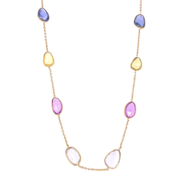 18KT GOLD BEZELED MULTI SAPPHIRE SLICE CUT NECKLACE (1 of 2)