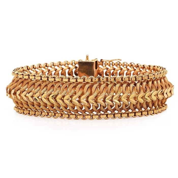 Vintage French 18K Yellow Gold Wide Woven Link Bracelet (1 of 4)