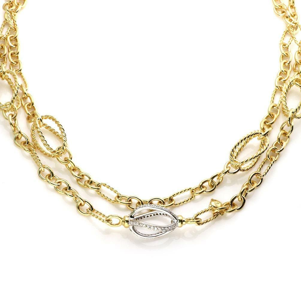David Yurman Fancy Necklace Diamond 18k Gold 9 Station Cable Design Links (1 of 4)