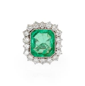 Diamond & Emerald Estate Ring 10.5ct 14k White Gold Cocktail Size - 7 (1 of 4)